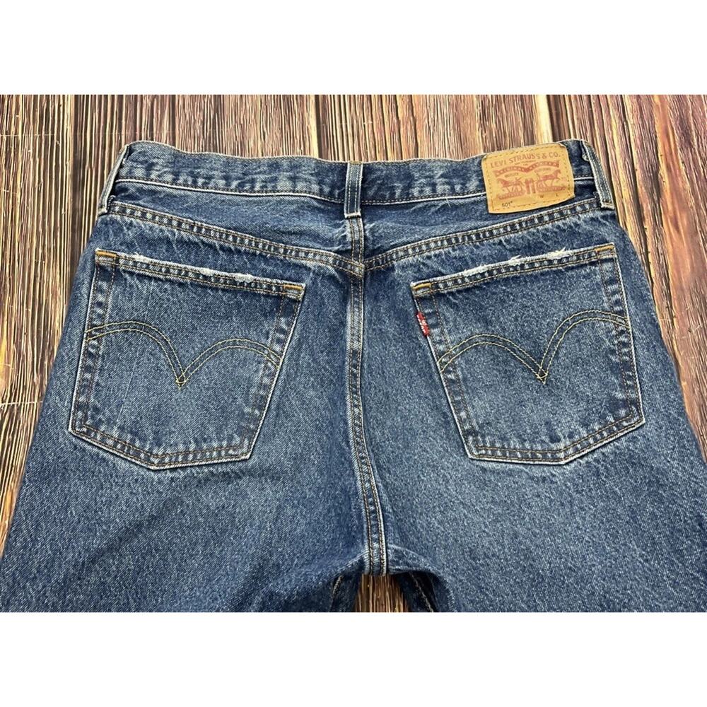 Levis Jeans Womens 30x30 Blue Skinny Dark Wash 501 Button Fly Distressed